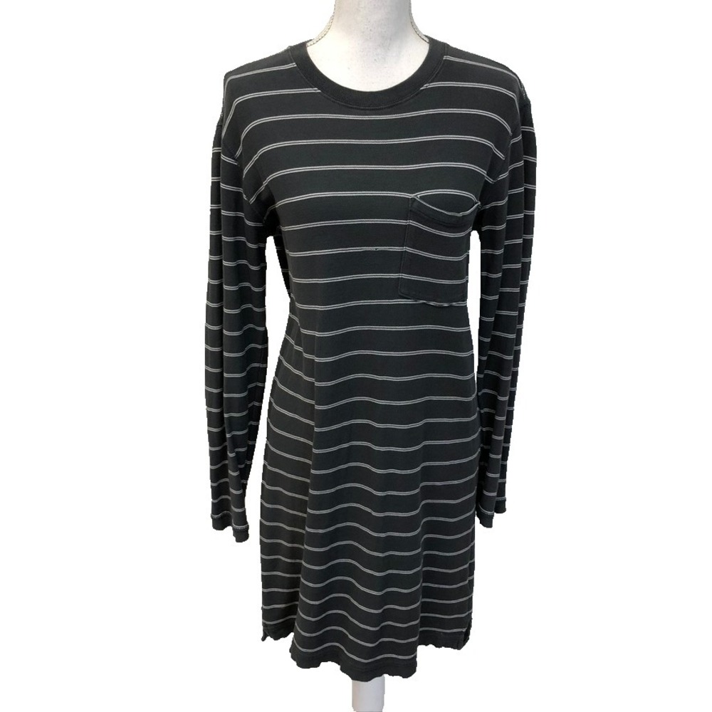 ATM Pima Cotton Shift Dress Womens Small Grayโ Stripe Long Sleeve Casual Preppy